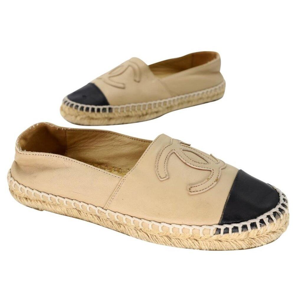 Chanel Espadrille 37 Leather Cap Toe CC Flats CC-S0304P-0008 - Picture 2 of 12